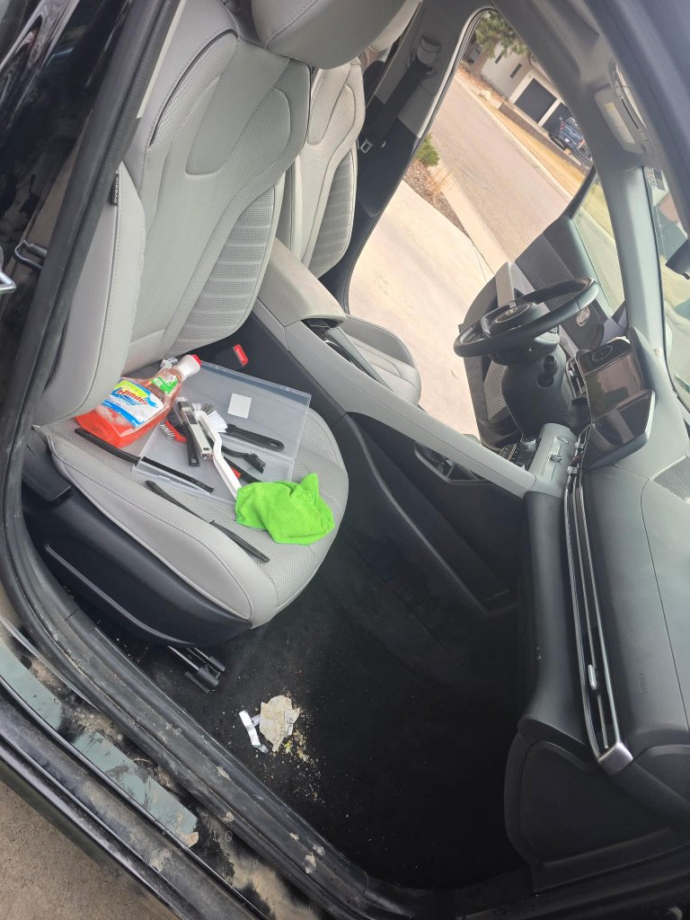 Car interior being detailed with professional tools Lethbridge
