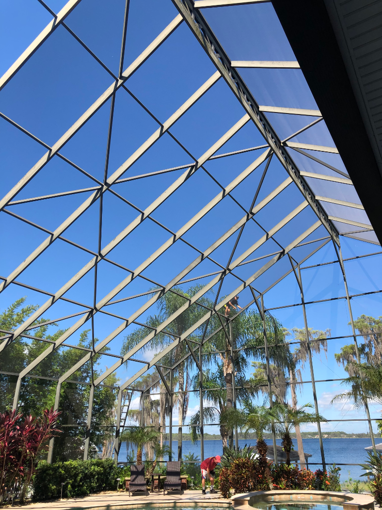 Porch screen insert installation on Florida lanai by Screen Walkers