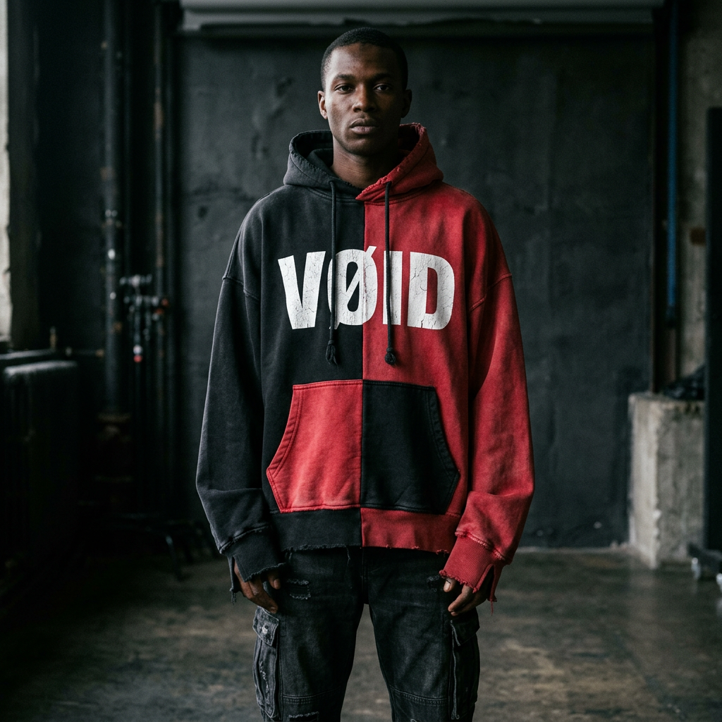 VØID Hoodie — Color Block Black·Red / White Logo
