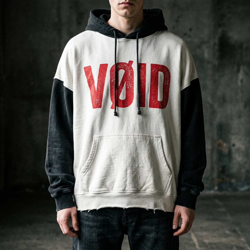 VØID Hoodie — White·Black Panels / Red Logo