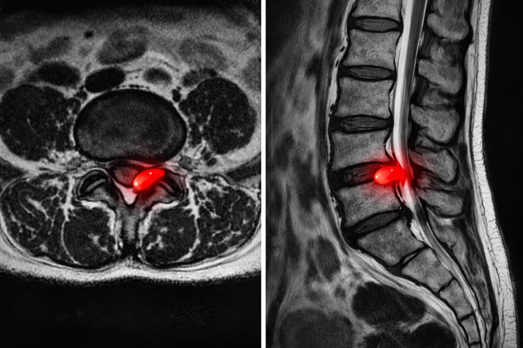 MRI showing disc herniation