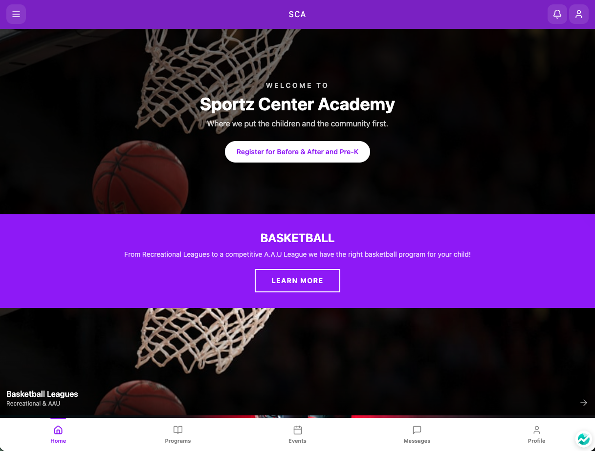 Sportz Center App template preview