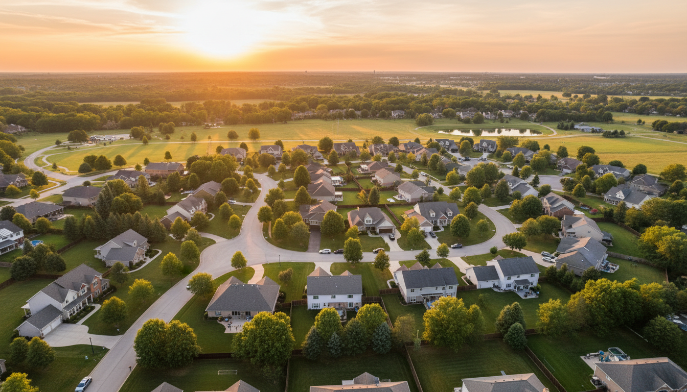 Aerial view of a residential neighborhood