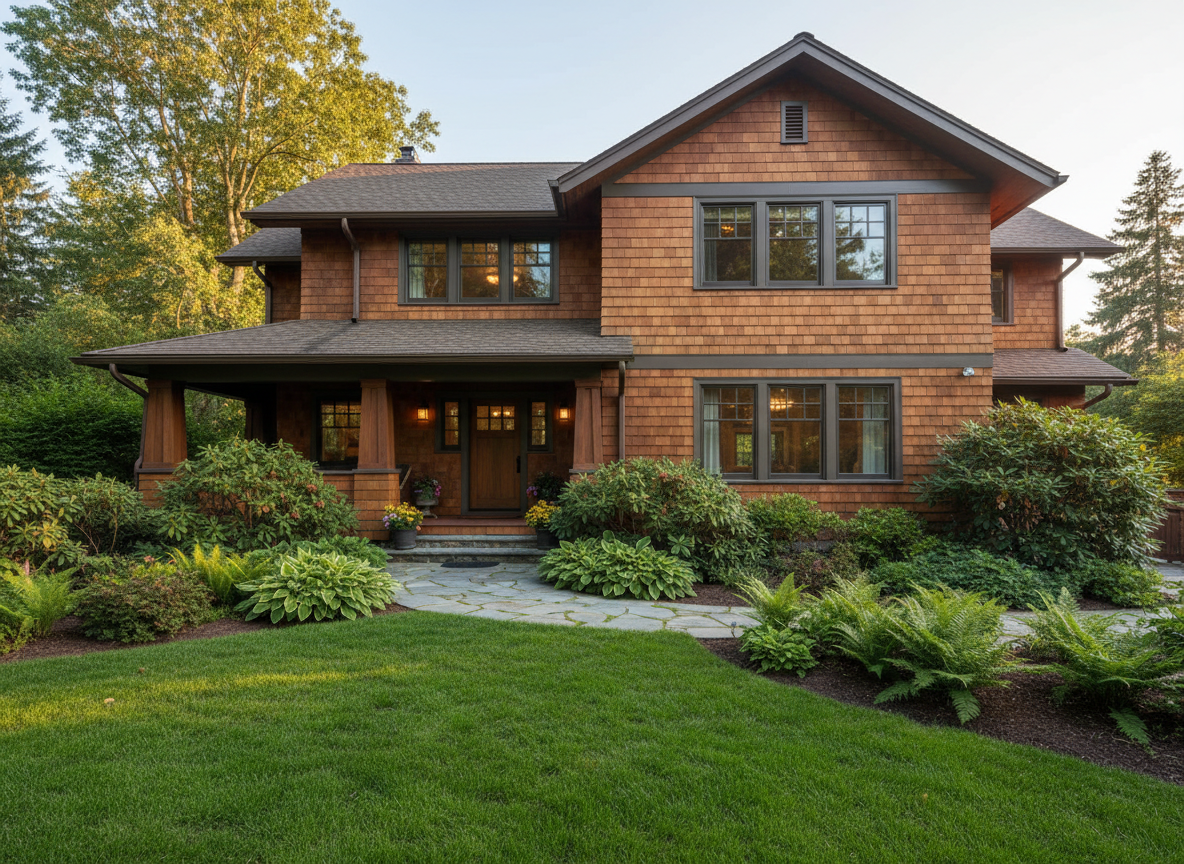 Cedar shake siding with natural wood shingles