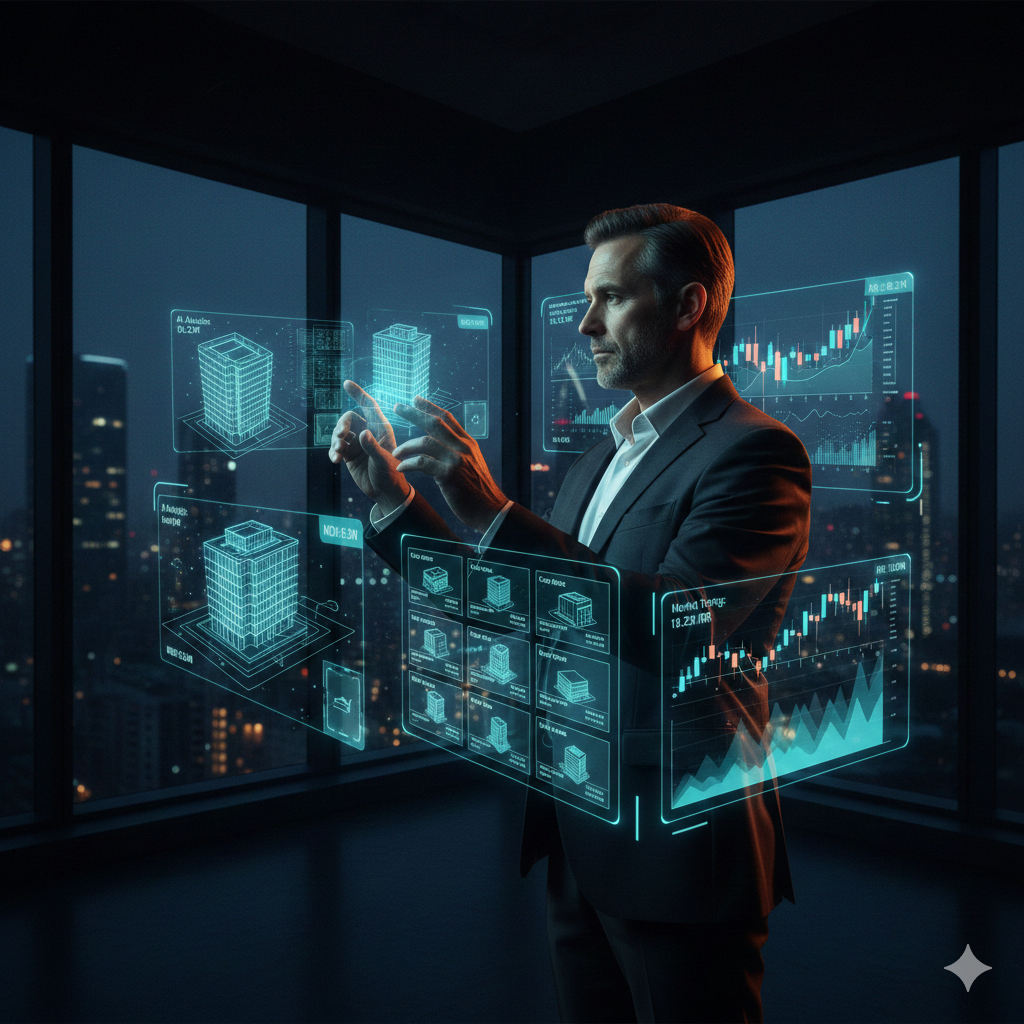 AI for Commercial Real Estate - Executive with holographic data
