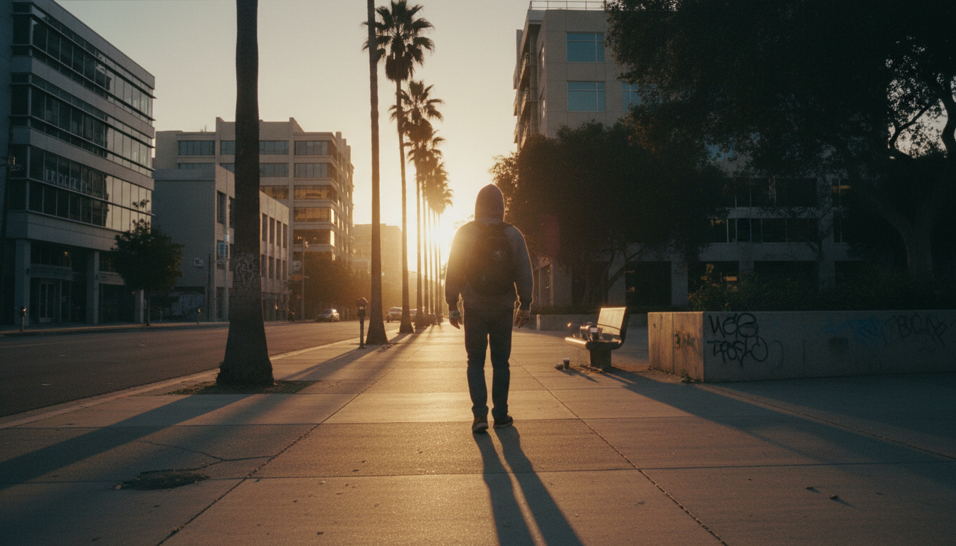 Person walking toward the horizon at golden hour, symbolizing the journey from reentry to a self-directed life