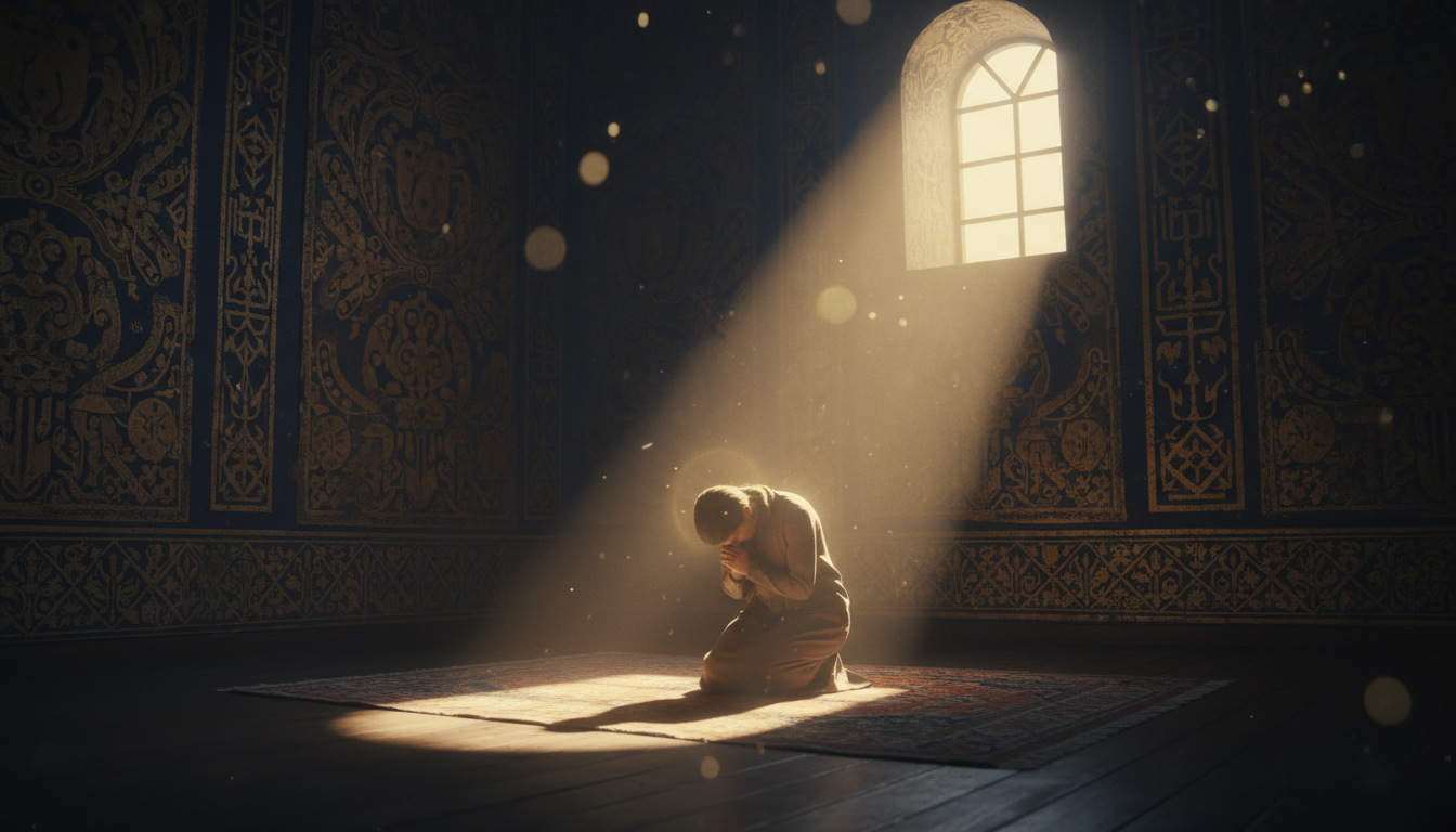 Pessoa orando com luz divina