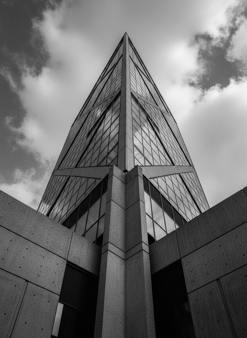 Modern glass and steel architecture reaching skyward