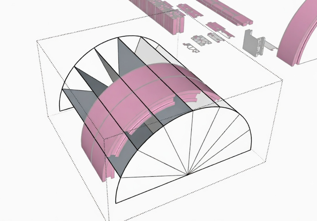 SlideBrick barrel vault arch diagram showing segmented assembly