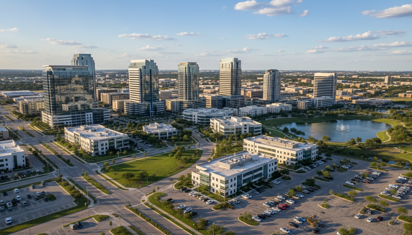 Texas commercial district aerial view