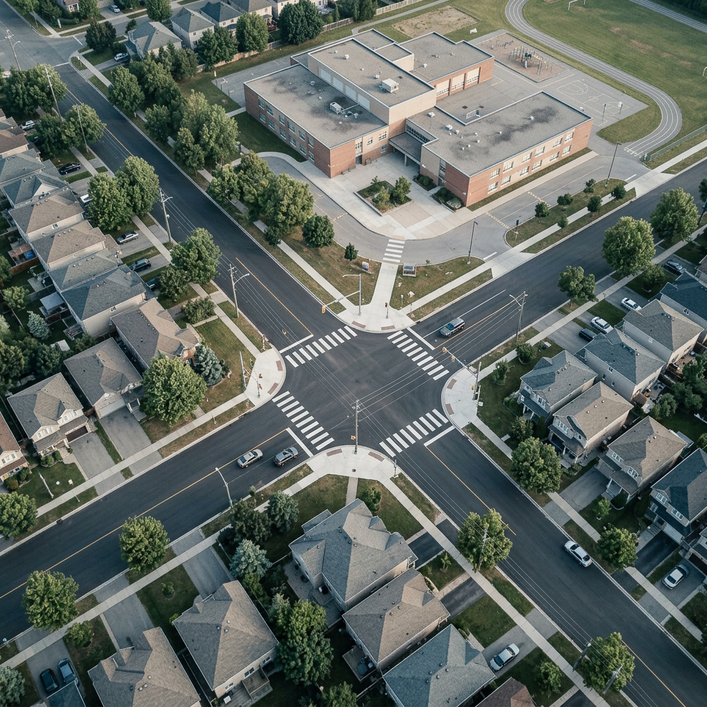 Aerial view of school zone congestion
