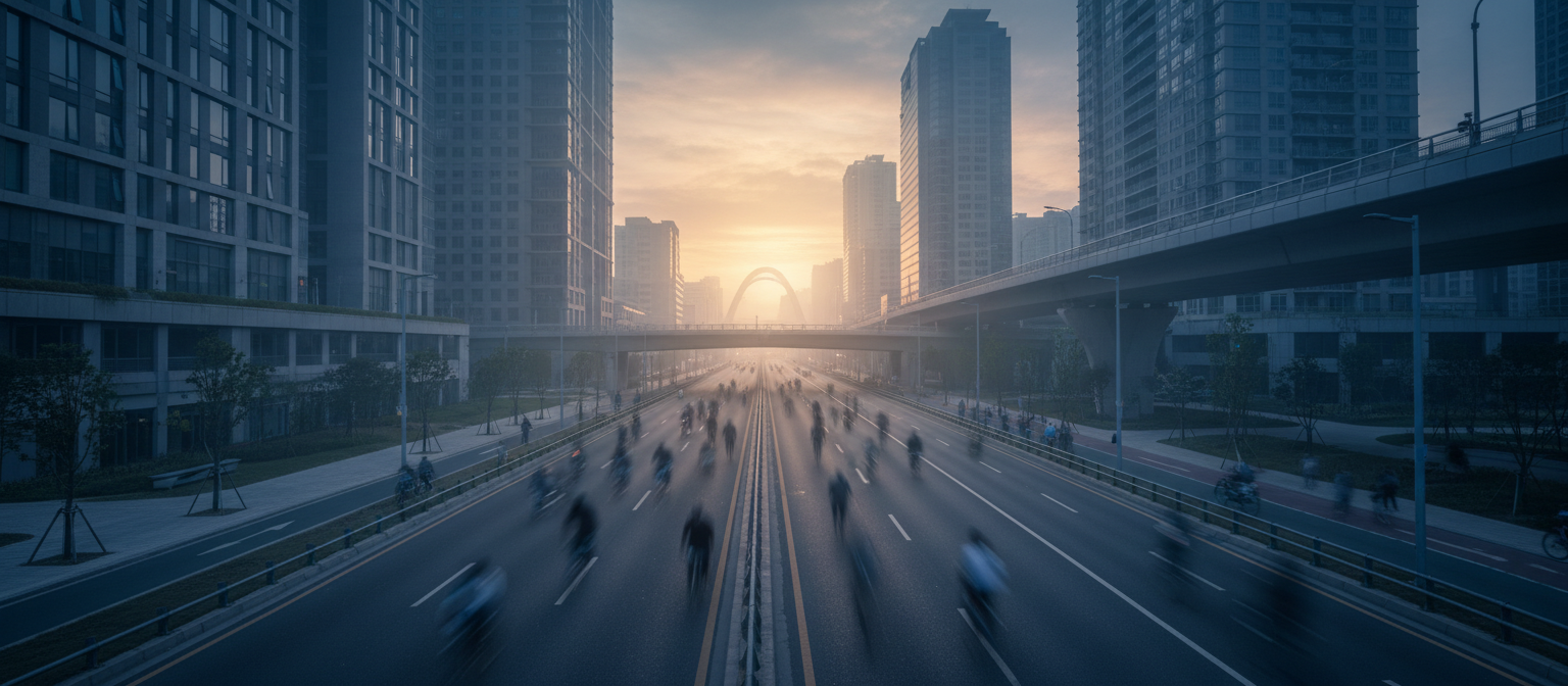 Urban commuting corridor at dawn
