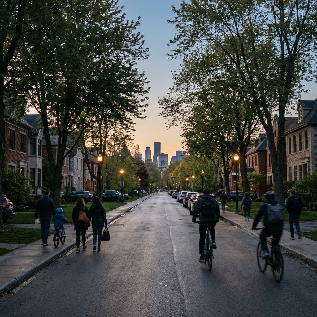 Community commuting corridor at dawn
