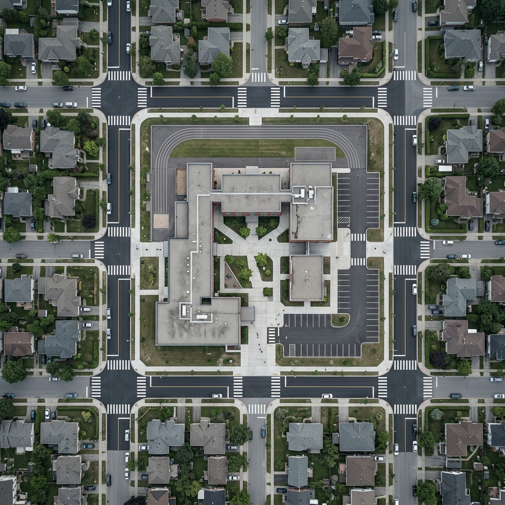 Aerial view of school commuting zone