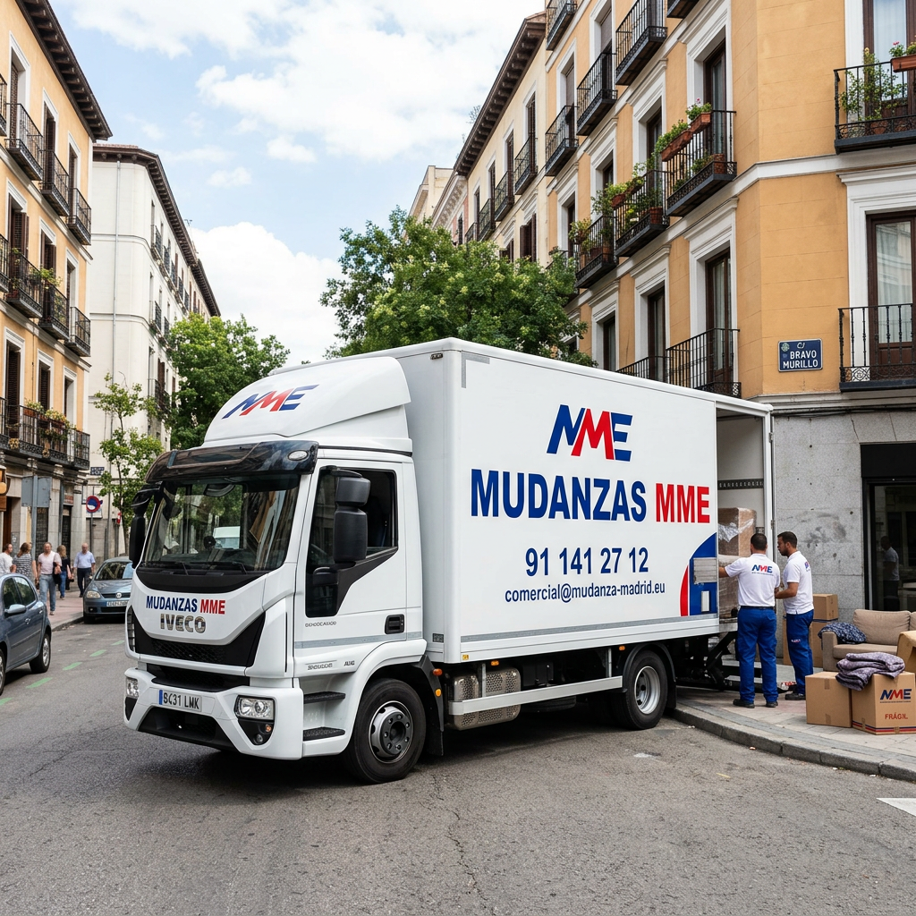 Equipo cargando camión de mudanza
