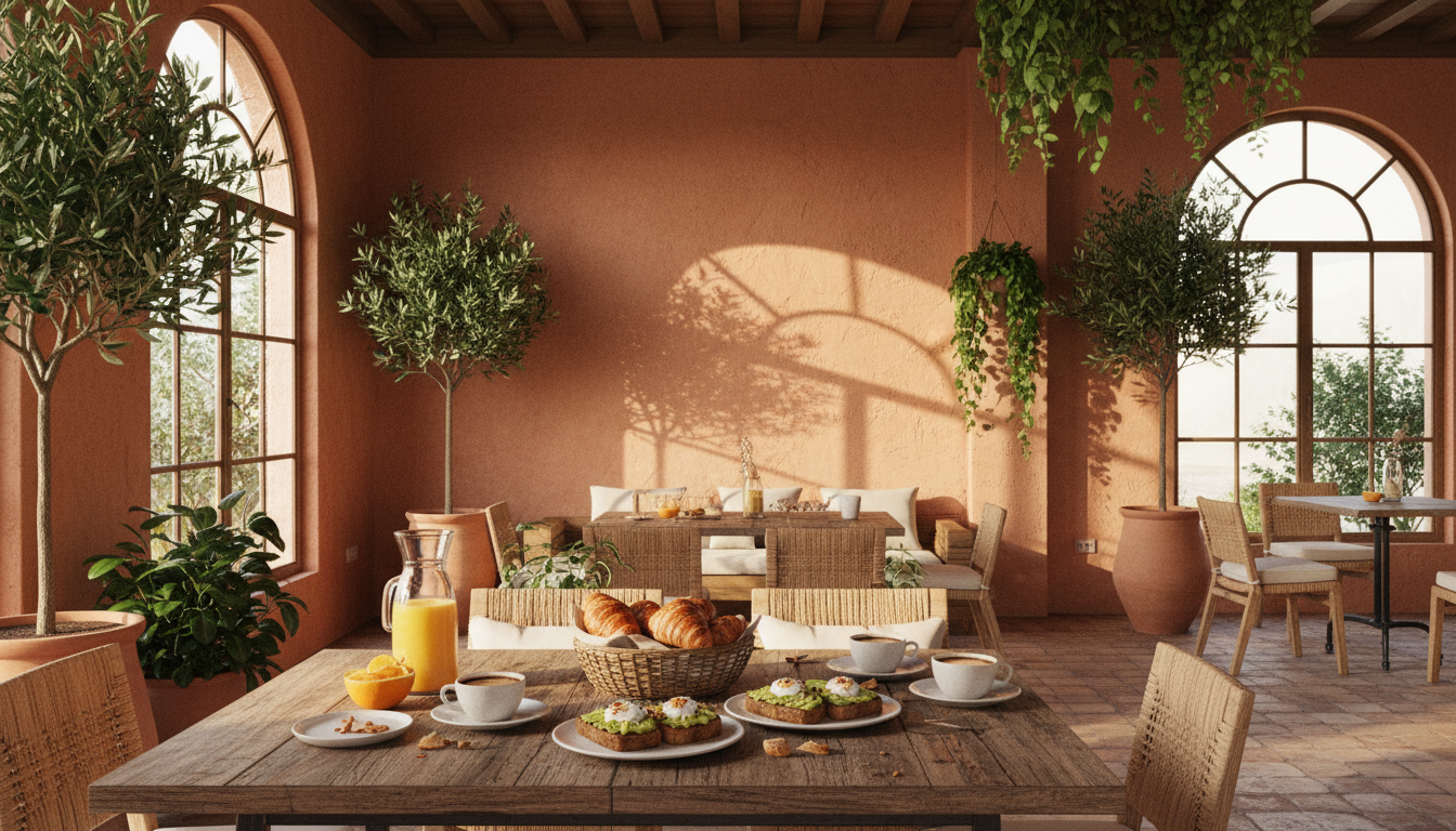 Luky Garden café interior with warm sunlight, brunch table and plants