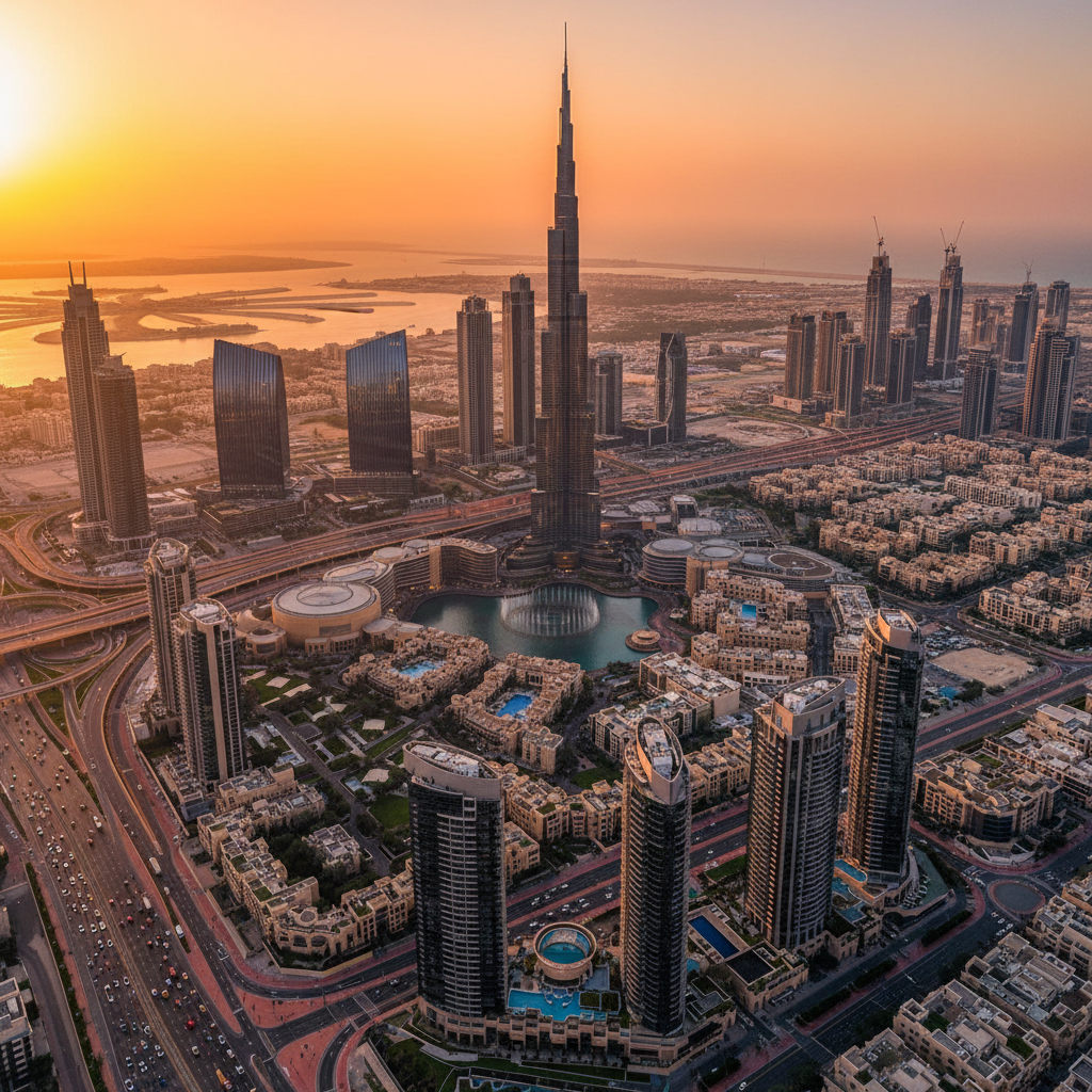 Dubai aerial view with Burj Khalifa