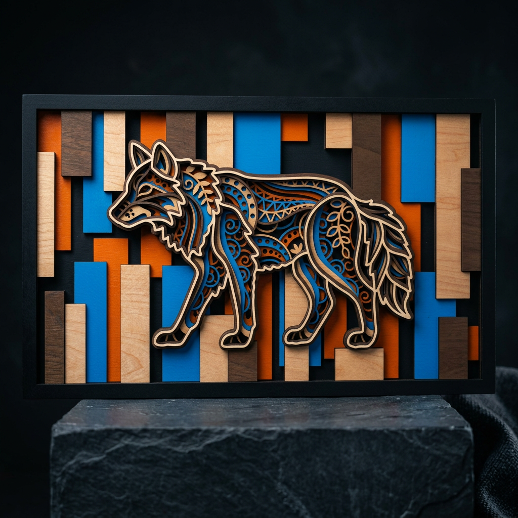 Mandala Wolf Wood Art