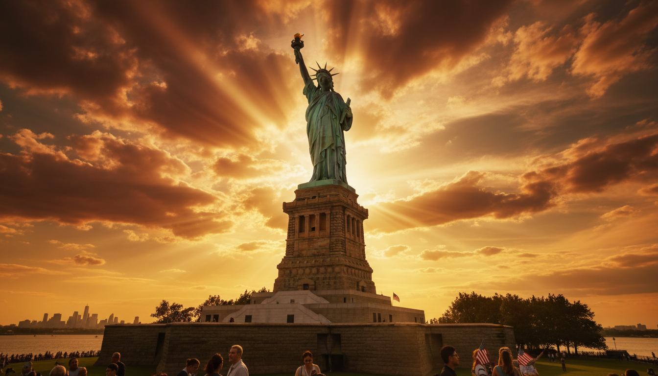 Immigration and hope - Statue of Liberty at sunset