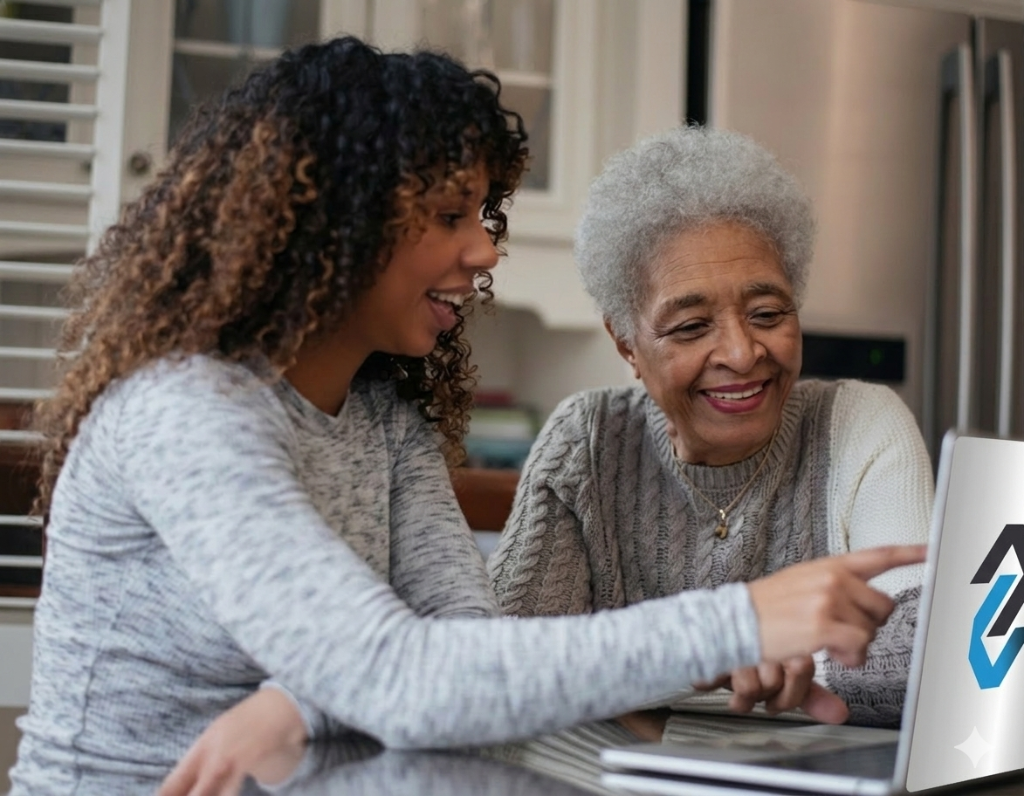 Family reviewing health records together with their advocate