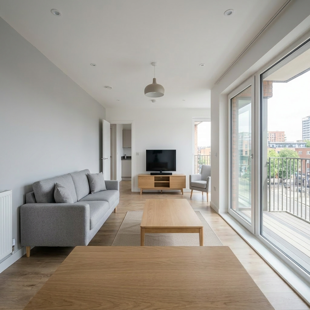 before HarbourHost — standard apartment living room with basic furnishings