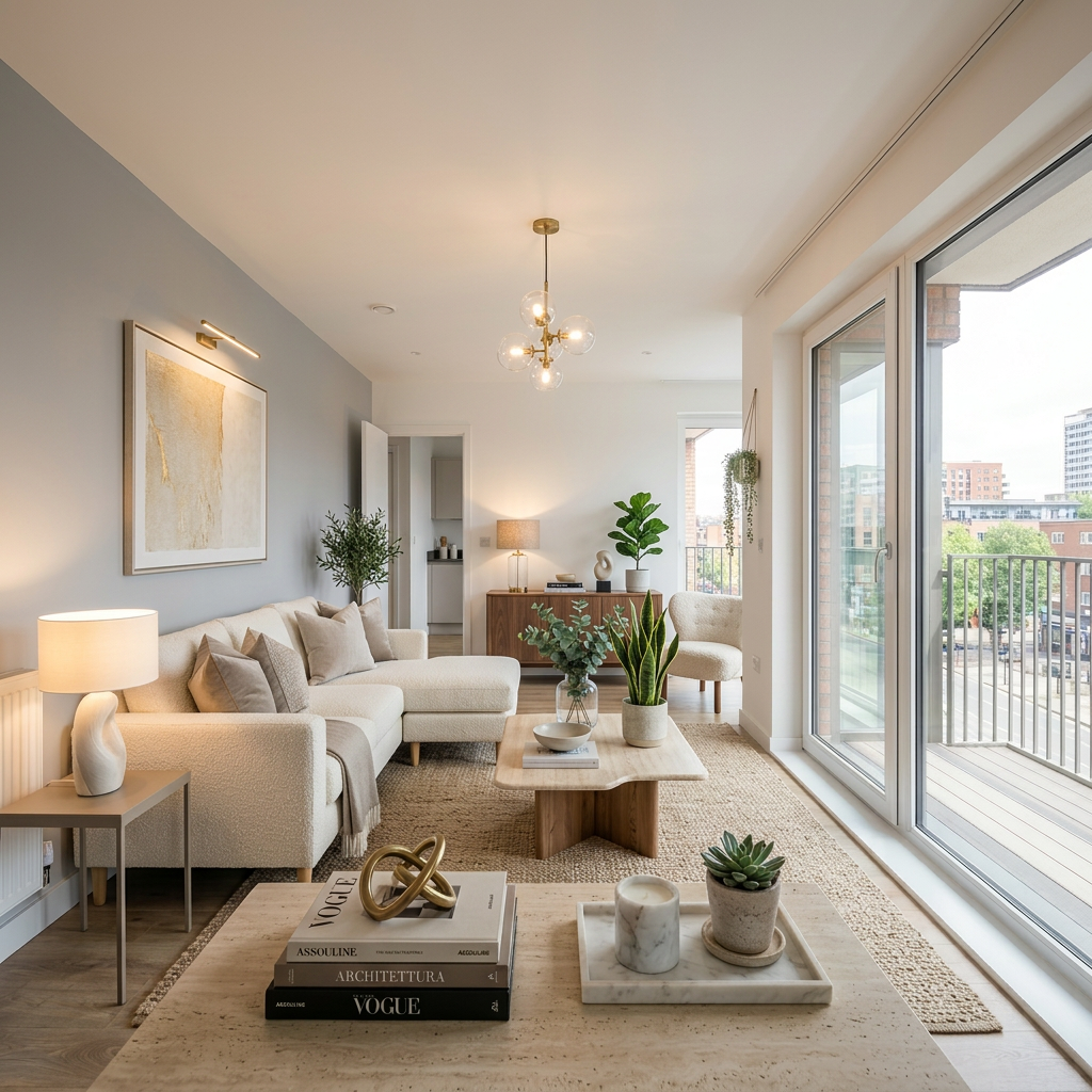 after HarbourHost — professionally optimised apartment with warm lighting and luxury styling
