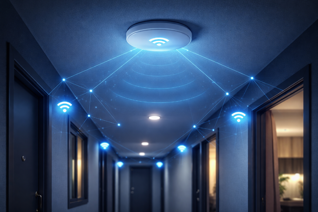 Réseau Wi-Fi dans un corridor d'immeuble