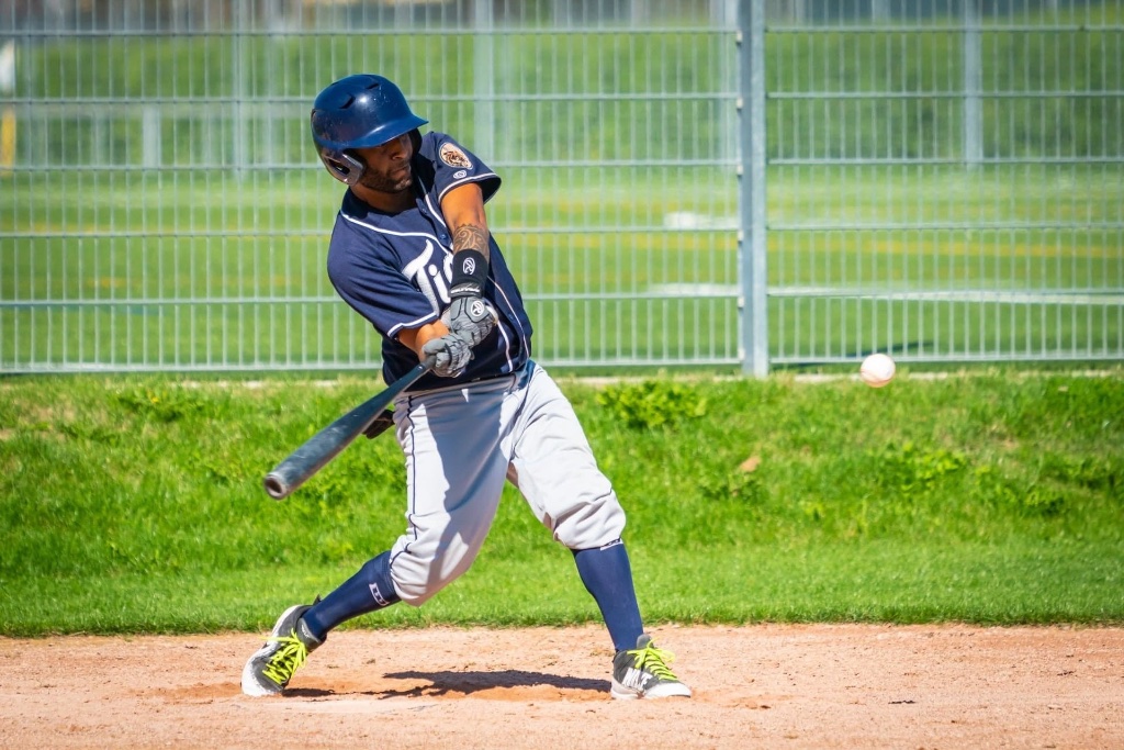 Geneva Tigers baseball player in action during a game in Geneva Switzerland
