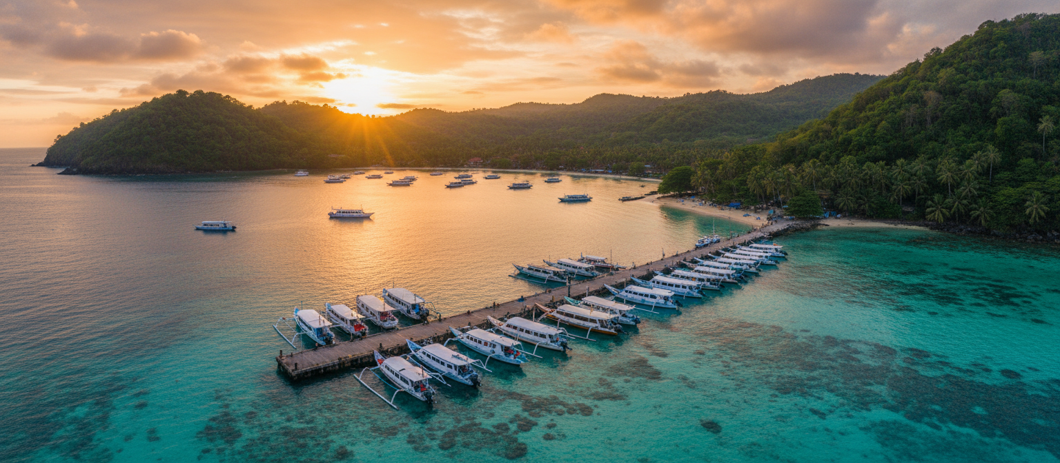 Padangbai Harbor panoramic view