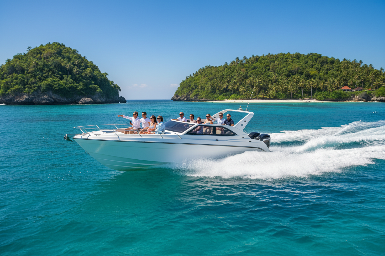 Fast boat on turquoise water