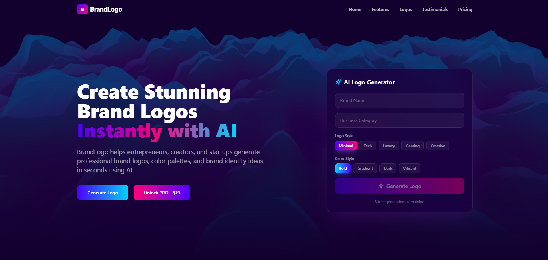 BrandLogo — Logo and brand identity builder template preview