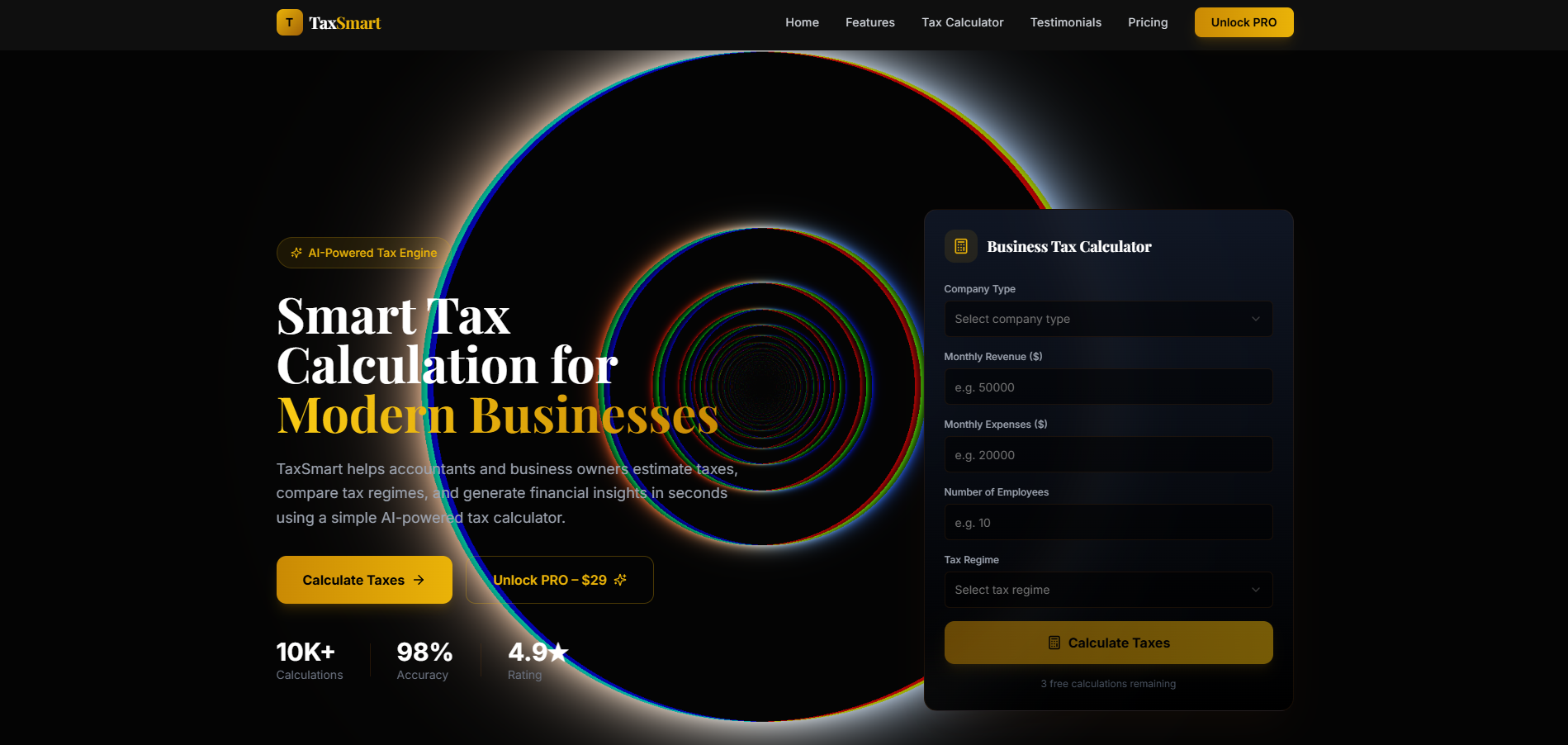 TaxSmart AI — Simple tax planning assistant template preview