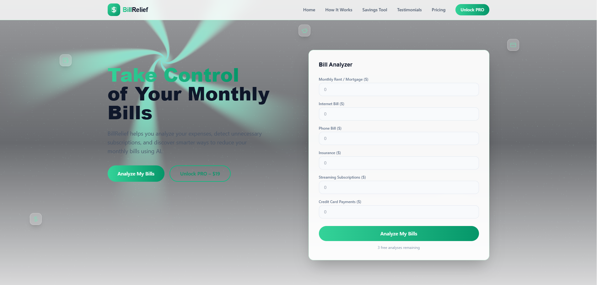 BillRelief  template preview