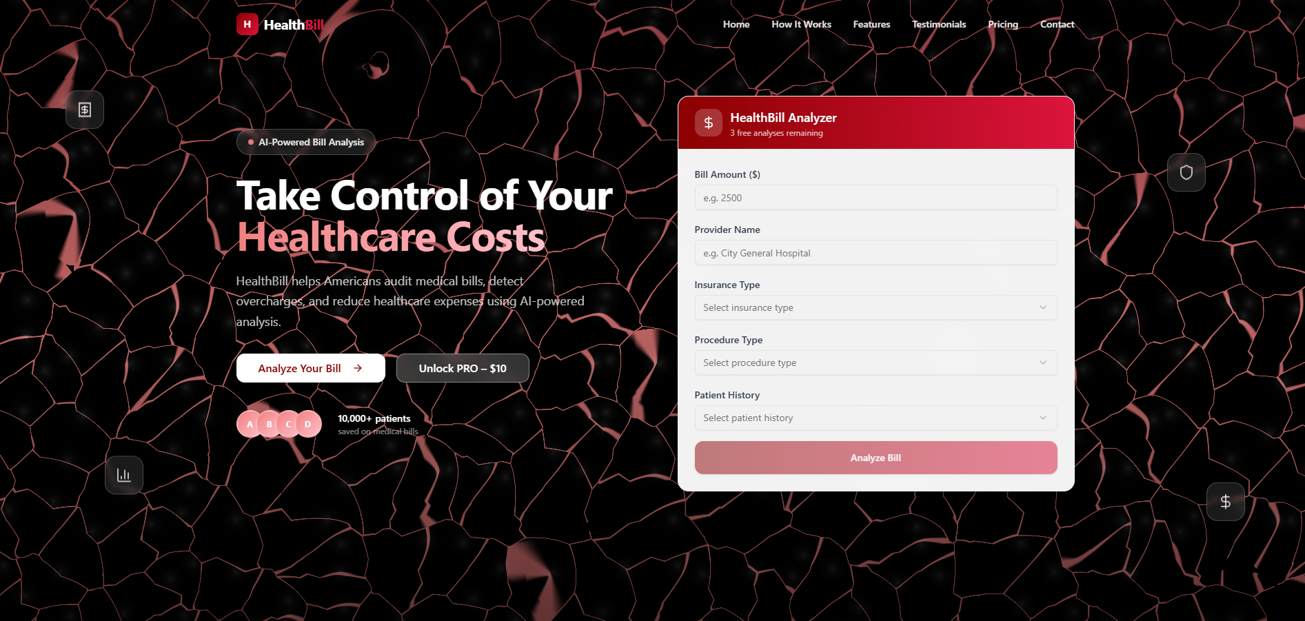 HealthBill — Medical billing and cost platform template preview