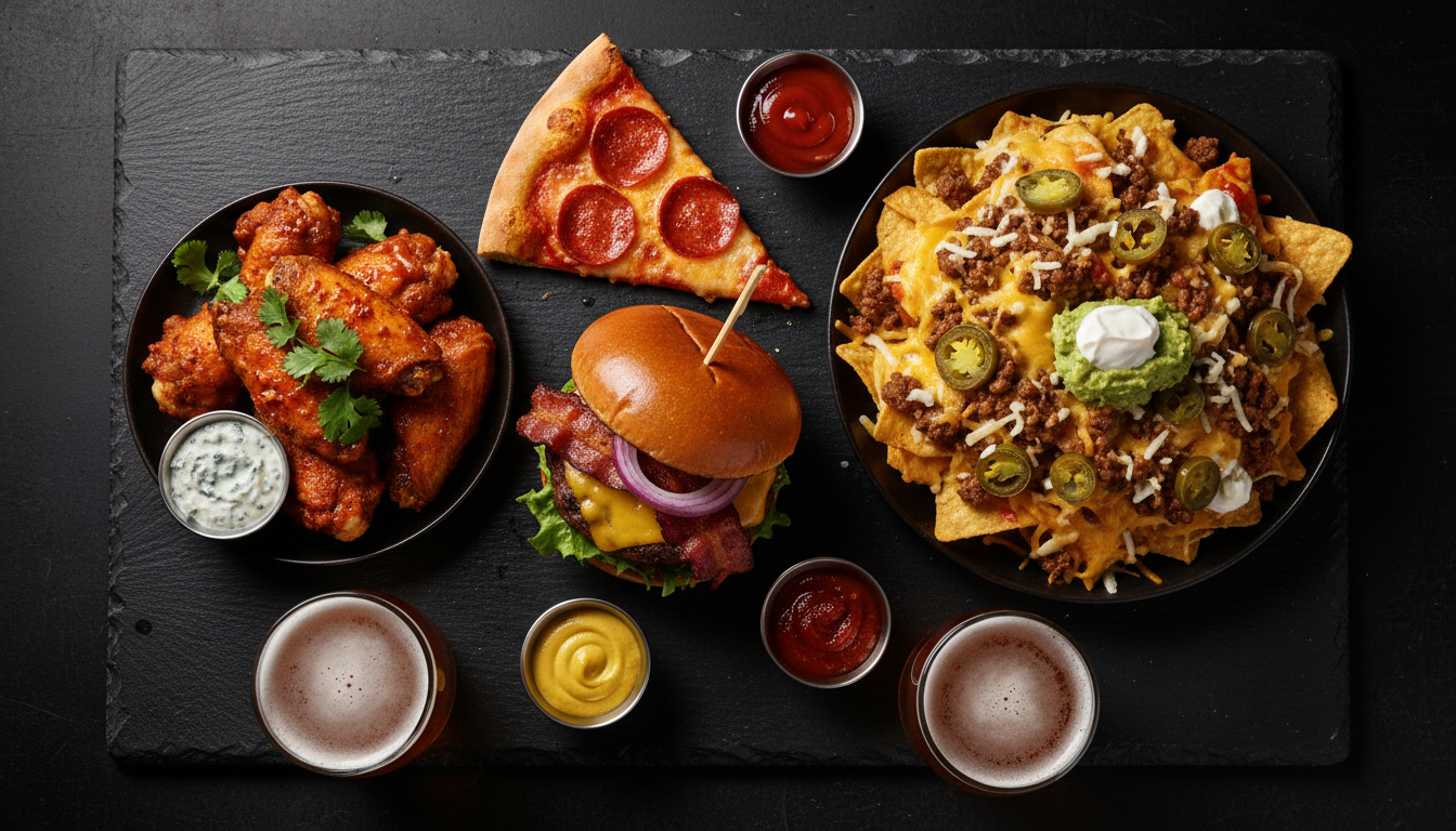Delicious bar food spread at The Barrel