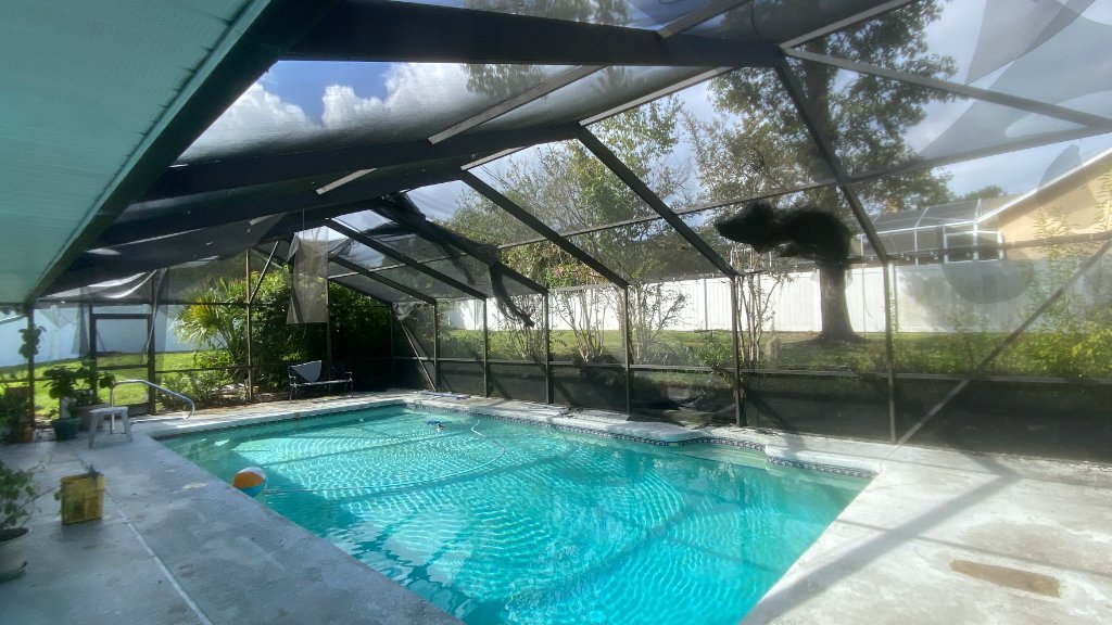 DeBary Pool Cage Screen Repair — fresh screen installed on pool cage walls