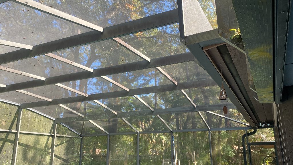 DeBary Pool Cage Screen Repair — new screen panel installed on pool cage