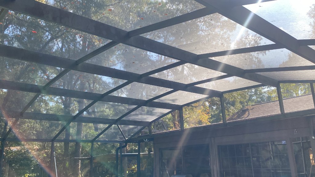 DeBary Pool Cage Screen Repair — repair in progress by DeBary Screen Repair