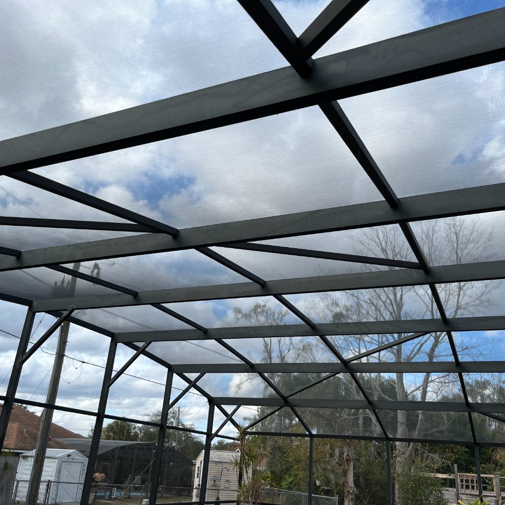 DeBary Pool Cage Screen Repair — fresh Phifer mesh roof panels