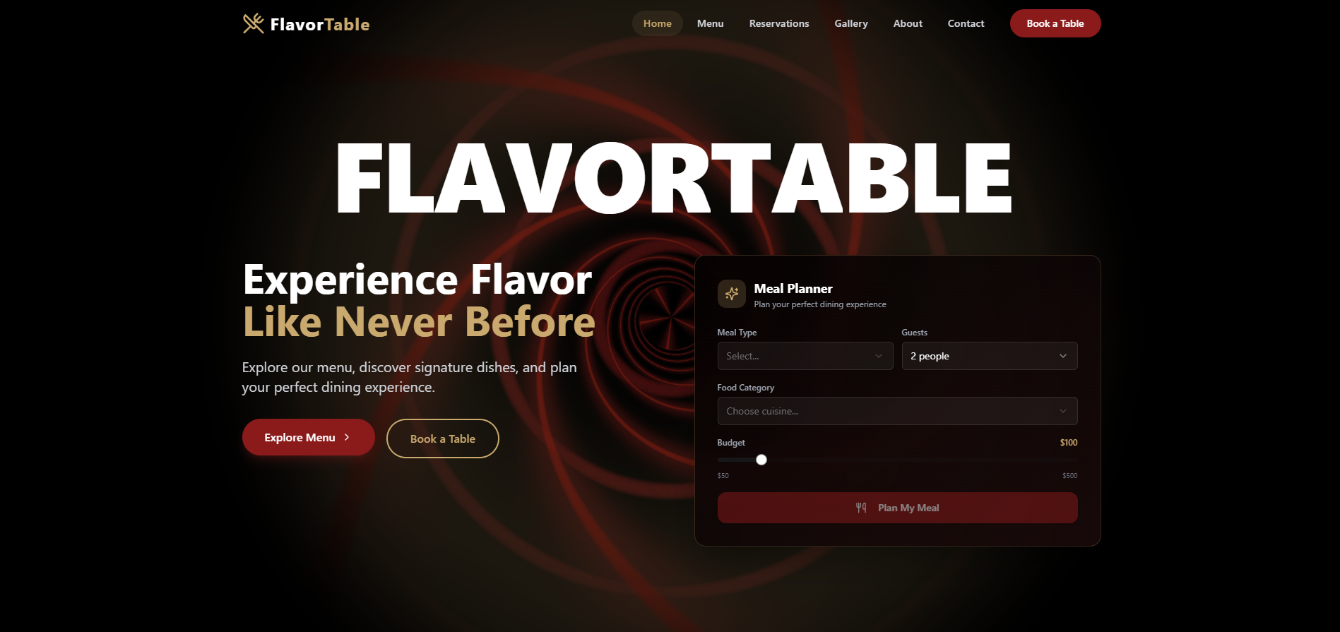 FlavorTable — Menu and meal planning platform template preview