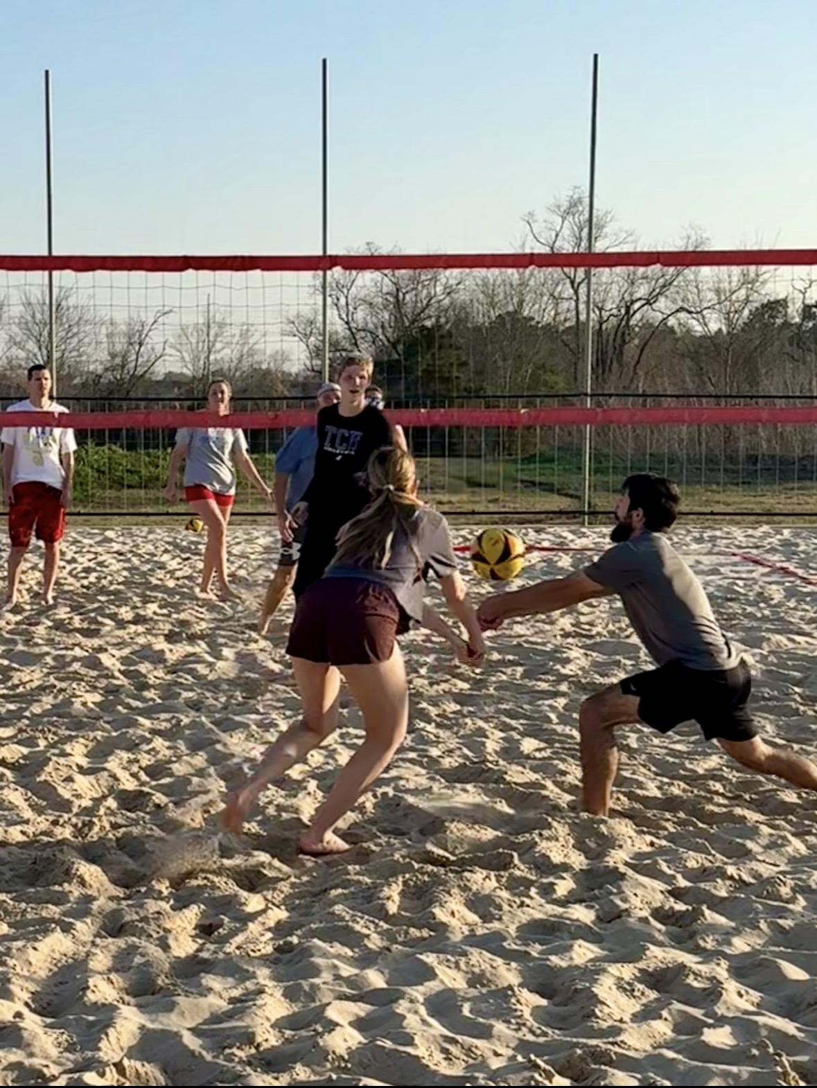 Sand volleyball action