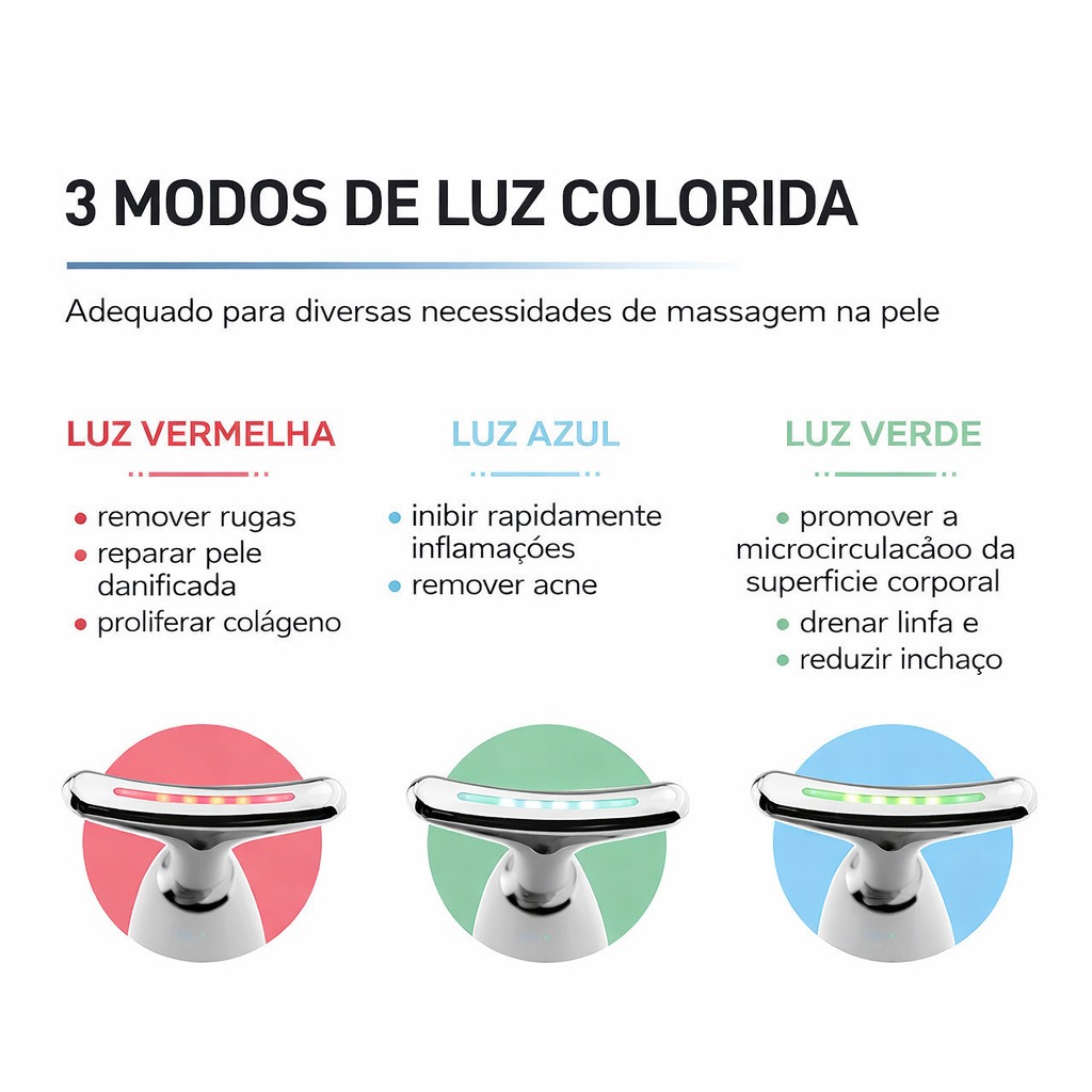 Massageador Facial - 3 Modos de Luz
