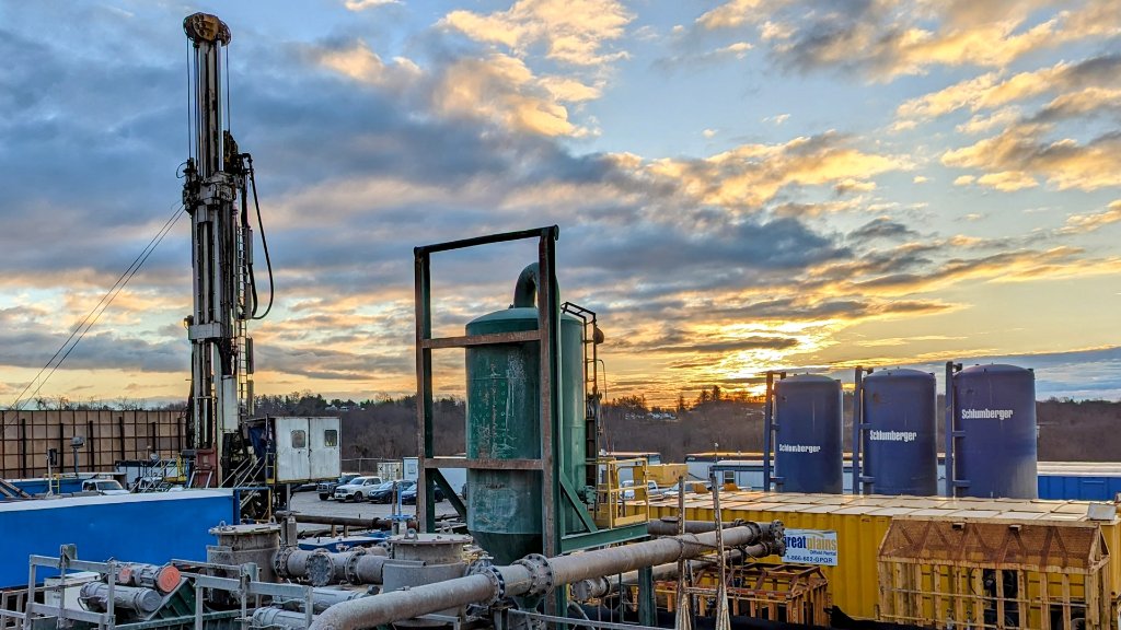 Natural gas rig at sunset