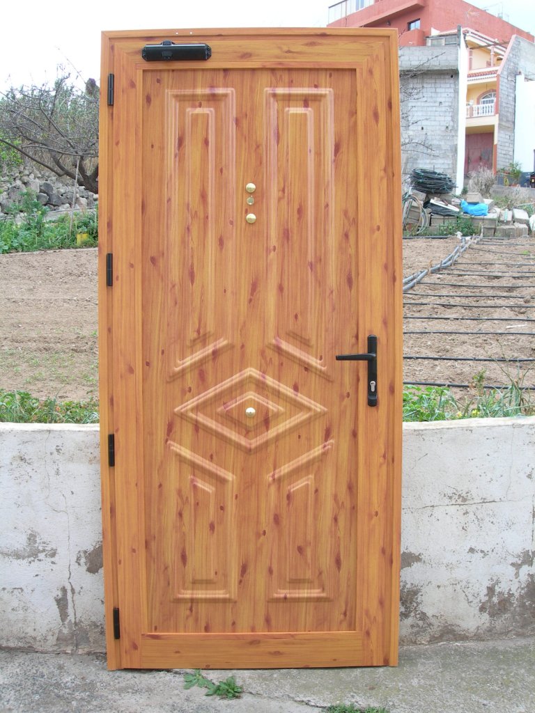 Puerta de aluminio lacado madera