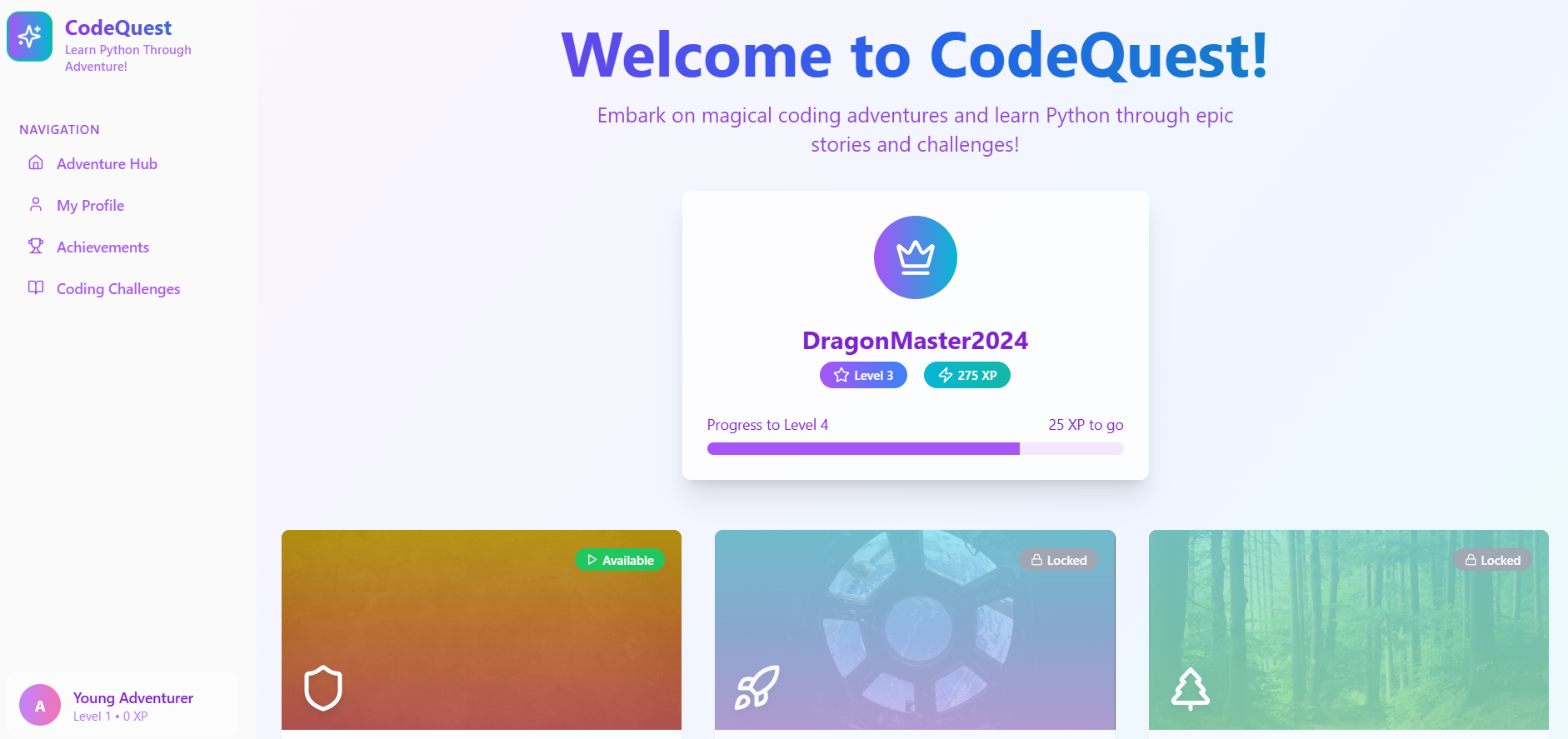 Code Quest - Python Learning App Through fun template preview