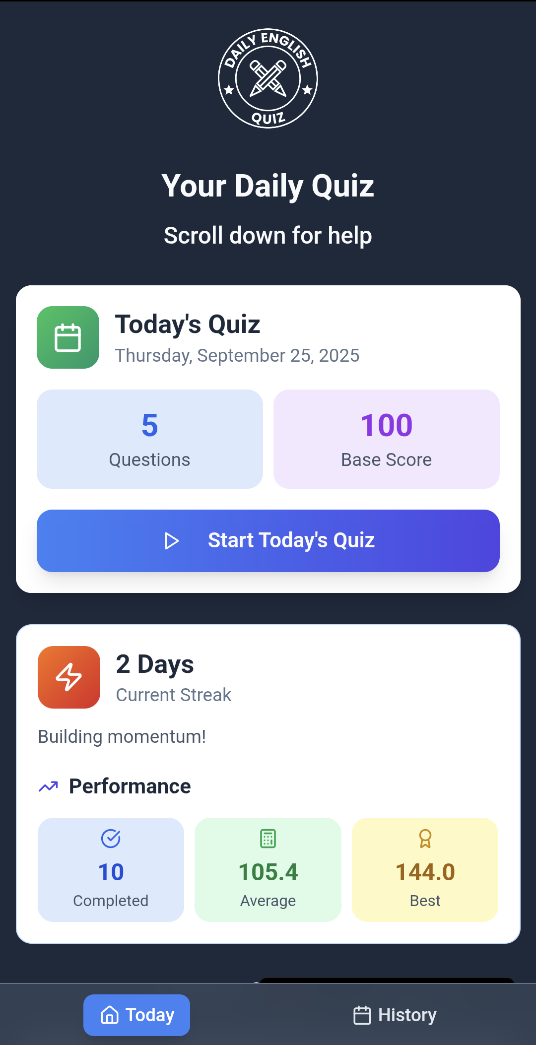 Daily English Quiz template preview