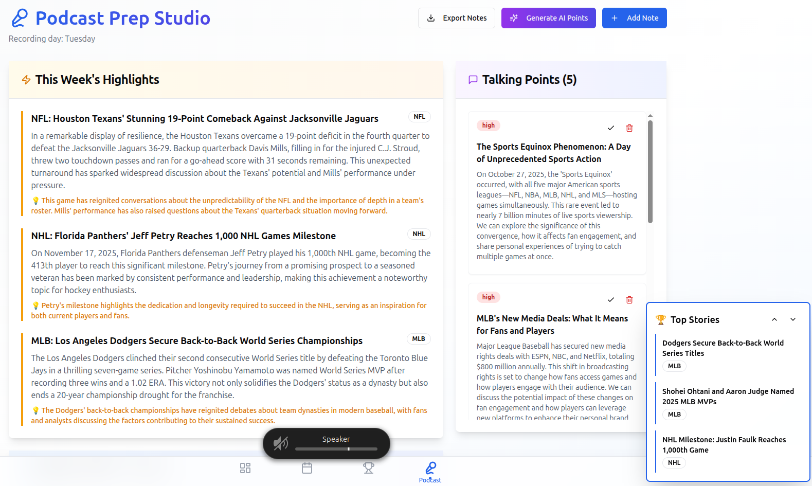 SportTrack: News, Scores and Podcast Planning template preview