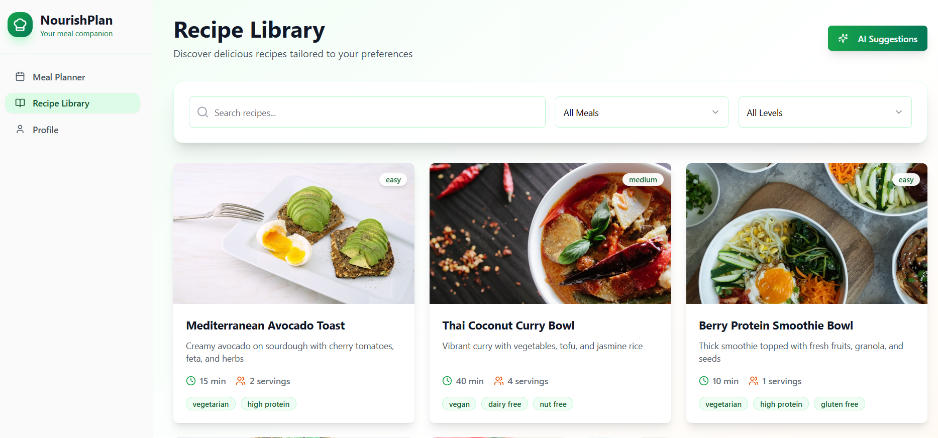 Nourish Plan - Mean Planner & Recipe Finder template preview