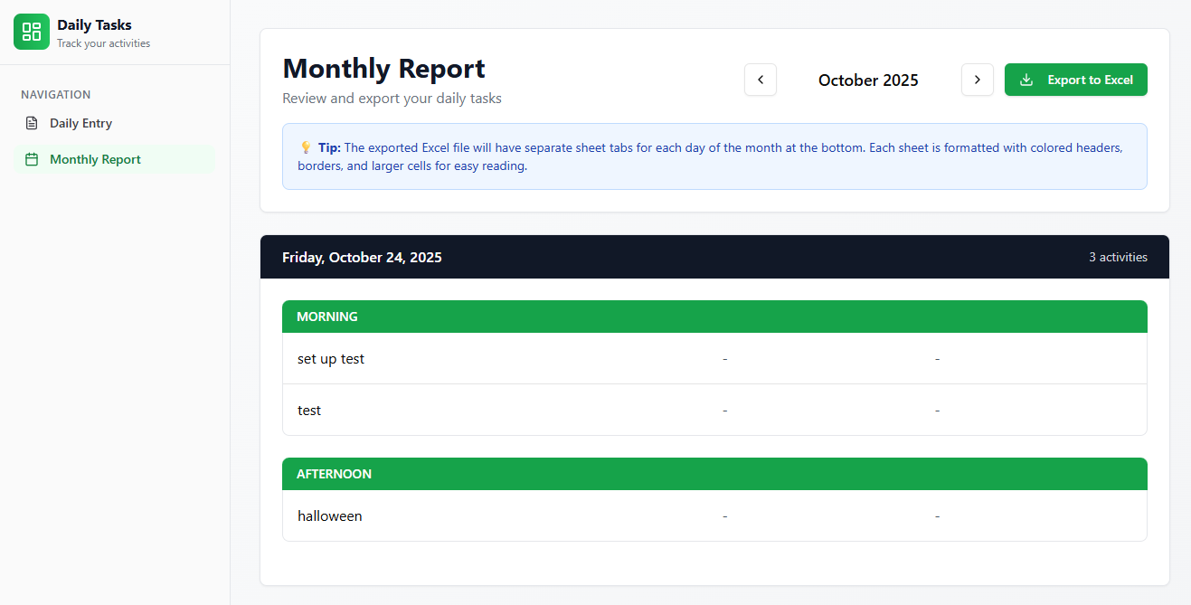 DailyTask report template preview