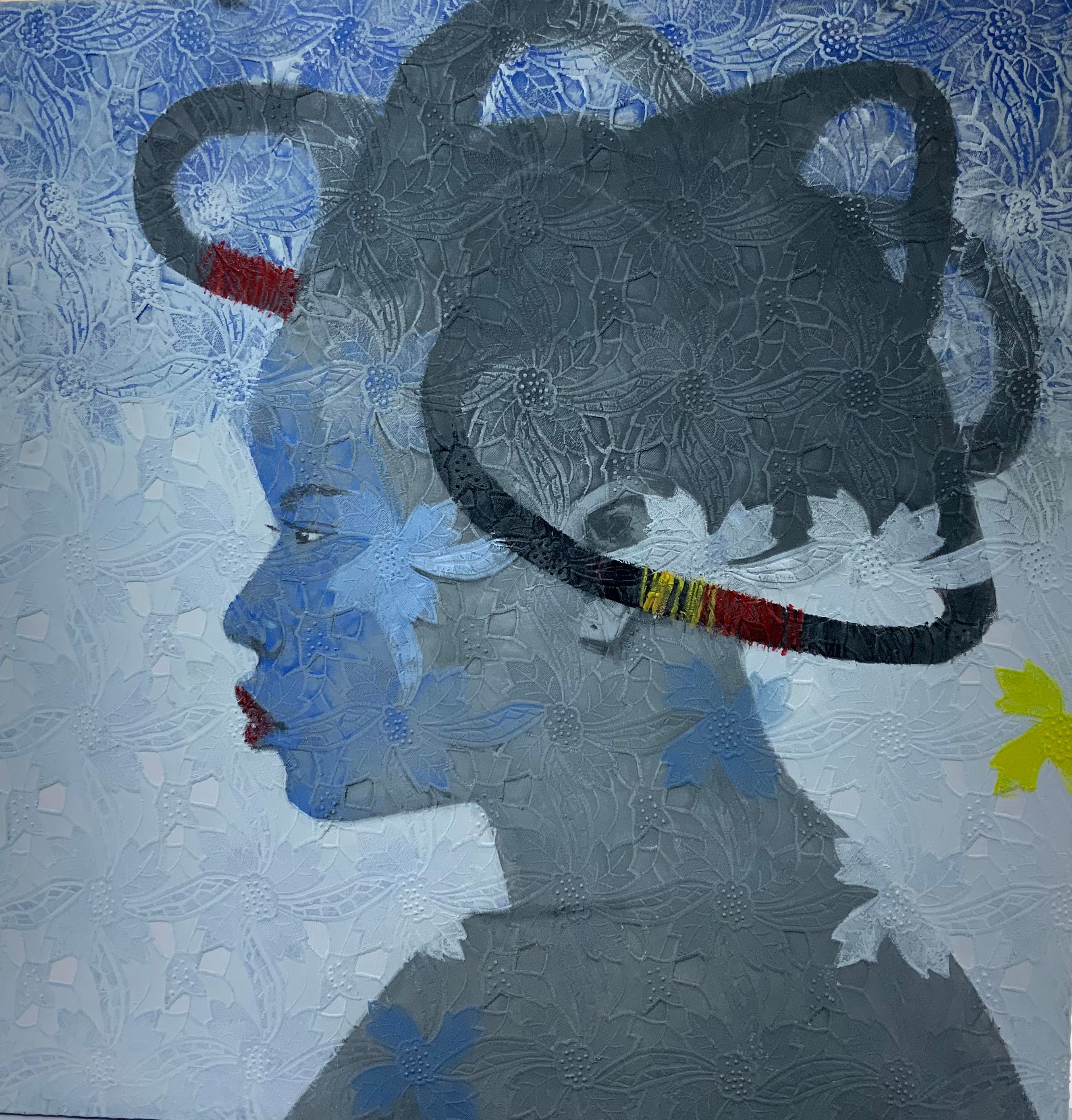 ABOSEDE, Acrylic paint on a lace surface — Adeodunfa